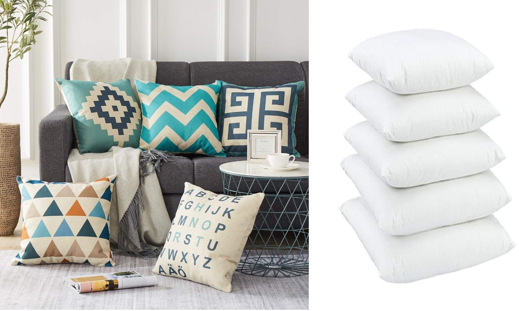 AEROHAVEN™ Set of 5 Abstract Designer Decorative Throw Pillow/Cushion Covers with Cushions- 16 x 16 inches (B091RGJCF2) Amazon Price History, Amazon Price Tracker