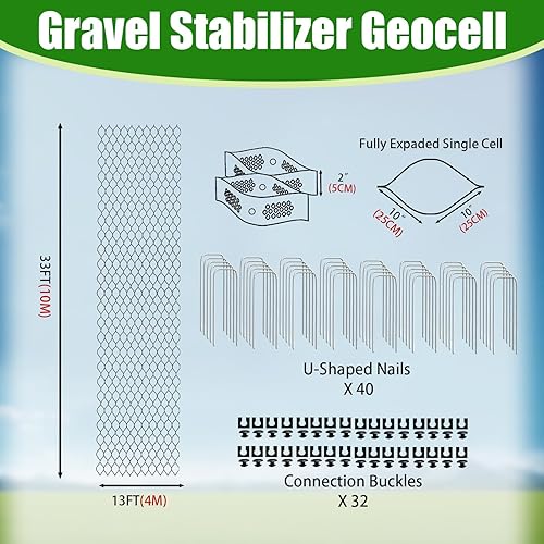Miniatura 9 de Rejilla de tierra de grava de 2 pulgadas de grosor, 6.5 pies x 16.5 pies, rejillas de estabilización de rejilla geográfica, rejilla de retención de