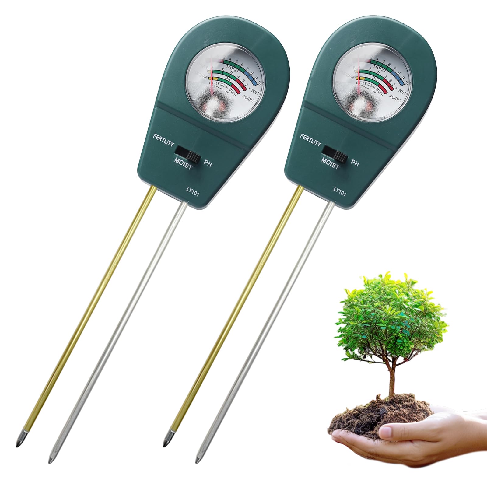 Boden Feuchtigkeitsmessgerät für Pflanzen, 3 in 1 Bodentester Messgerät mit PH/Feuchtigkeit/Bodenfruchtbarkeit, feuchtigkeitsmesser für Rasen, Garten, Landwirtschaft und Außen Pflanzen, 2 Stück