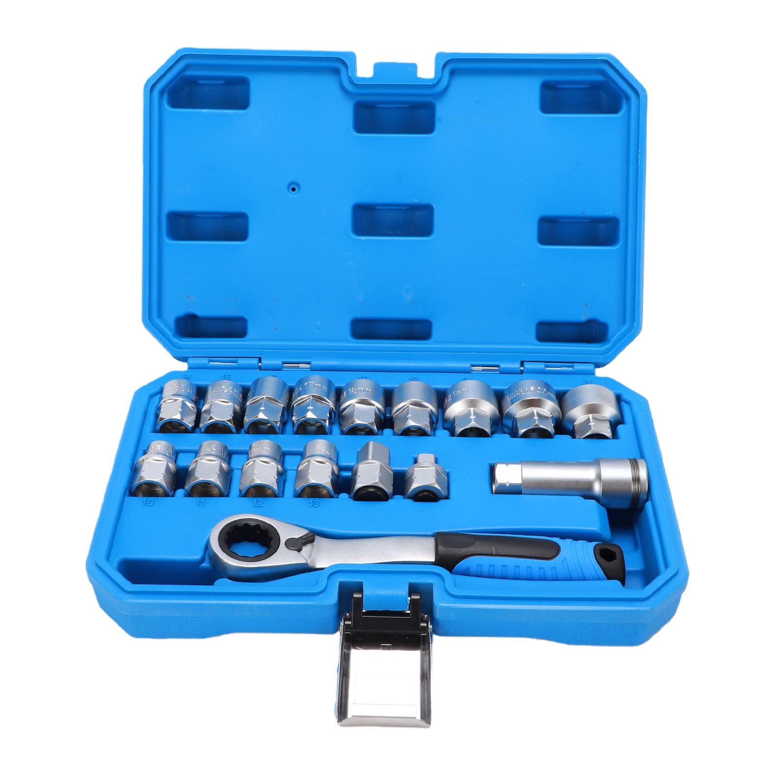 Goshyda Juego de Llaves de Paso de 17 Uds., Tomas Métricas de Accionamiento de 3/8 Pulgadas y 1/2 Pulgadas, 2 en 1, Trinquete de 72 Dientes, Kit de Llave con Perno Largo de Acero CR V