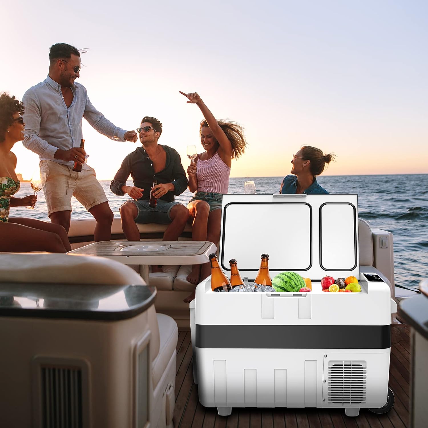 LLIVEKIT Mini Frigo a Compressore da 30L, Frigo Piccolo con Congelatore, Frigorifero Portatile, 12/24V e 100-240V, da -22oC a 10oC, Frigo per Auto, Camion, Camper, Barca e Casa [Classe di efficienza energetica E]