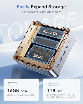 KAMRUI GK3PLUS Mini PC with Windows 11Pro, 16GB DDR4 1TB M.2 SSD Micro Pc, 12th Gen Alder Lake-N95(up to 3.40GHz), Mini Computer, Compatible with 2 x HDMI+4K VGA Triple