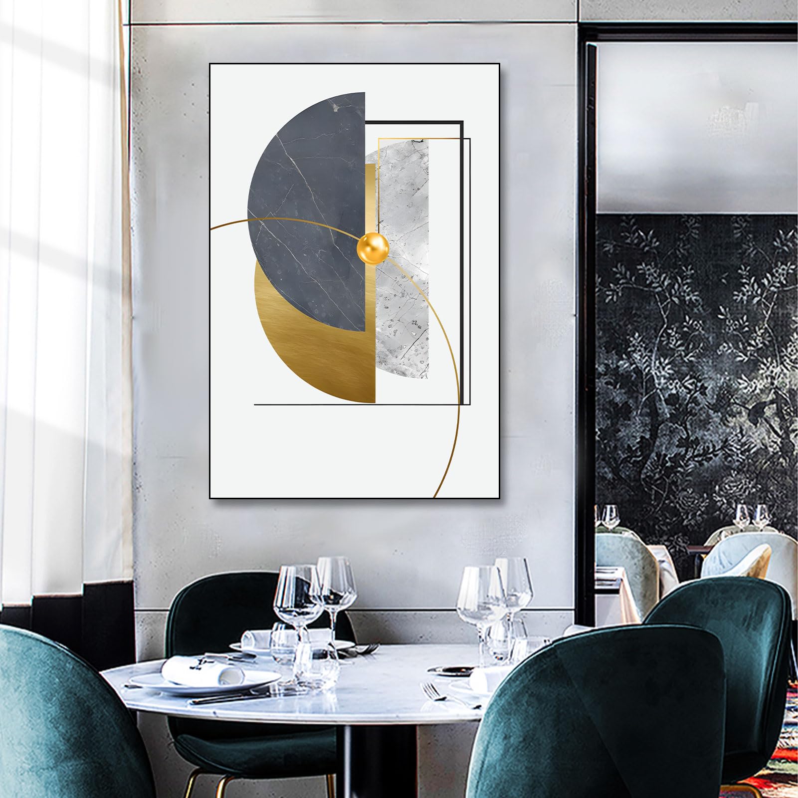 BNREDA Juego de 3 pósteres abstractos de geometría, cuadros en lienzo geométricos dorados, modernos líneas geométricas, pósteres artísticos, decoración de pared, sin marco (B, 50x70cm*3, Sin marco)