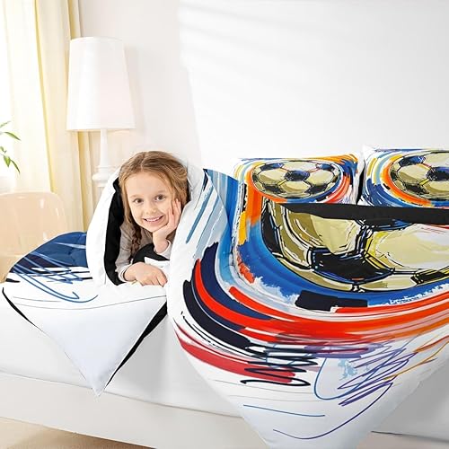 Miniatura 6 de Erosebridal Juego de edredón de fútbol para niños, tamaño matrimonial, juego de ropa de cama de fútbol para niños, juegos de ropa de cama para