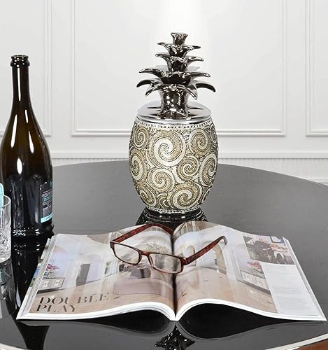 Caja moderna de adorno de urna grande de piña de cristal negro plateado