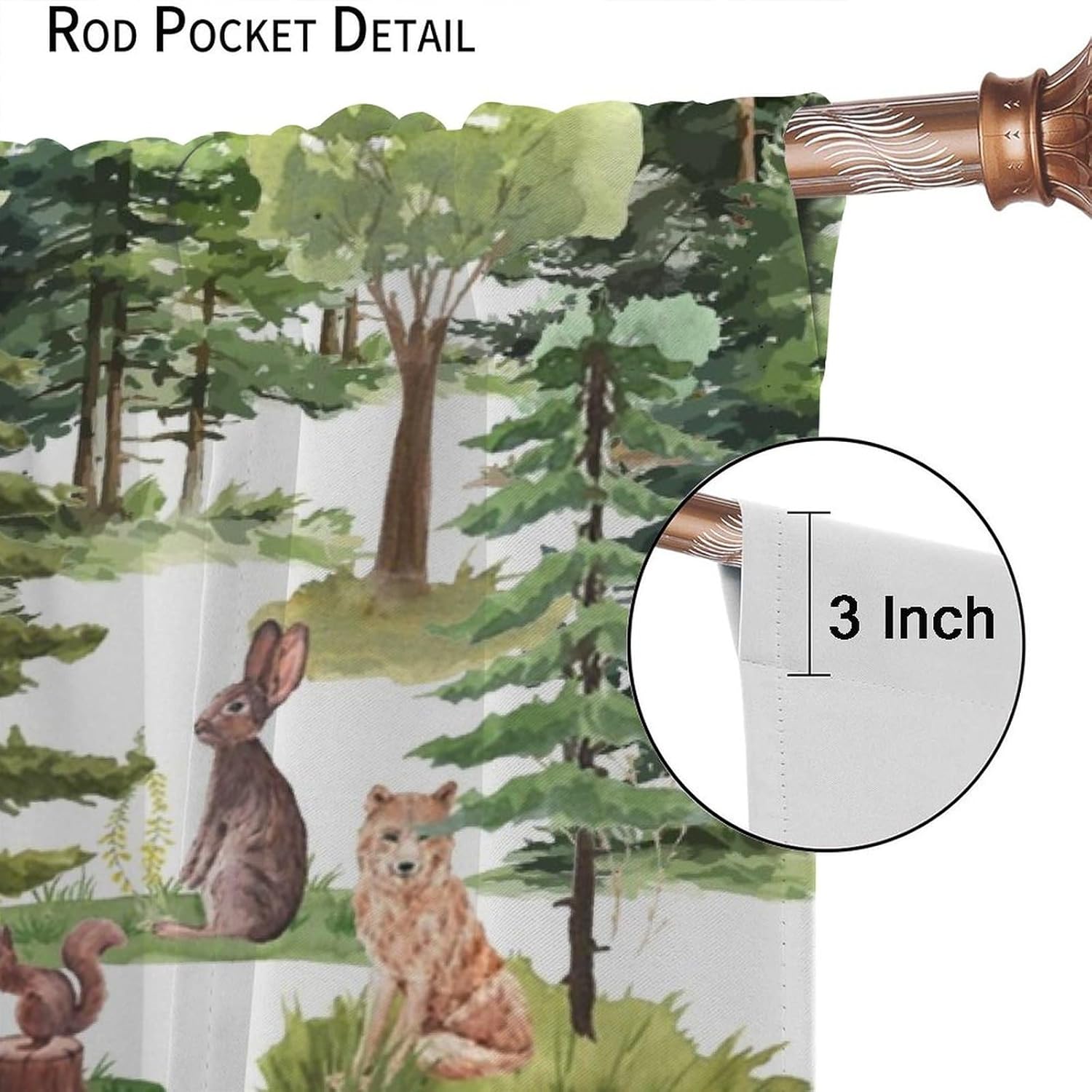 Rustic Forest Animals Blackout Curtains for Living Room,Watercolor Lodge Cabin Woodland Cartoon Animal Bear Deer Fox Room Darkening Window Curtains with Rod Pocket - 2 Panels 63" L x 36" W