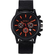 JewelryWe Men's Military Watch Round Analog Sub-Dial Quartz Calendar Wriswatch Casual Nylon Watches