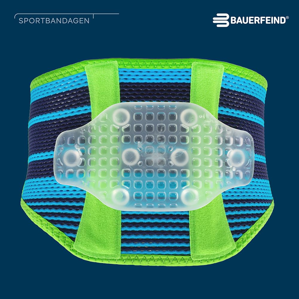 BAUERFEIND, 1 Unisex Rücken-Sportbandage, Für Ball- und Rückschlagsportarten, Leichtathletik, Schutz vor Überlastungen, Silikonpad, Gr. L, Rivera, 11489441260013