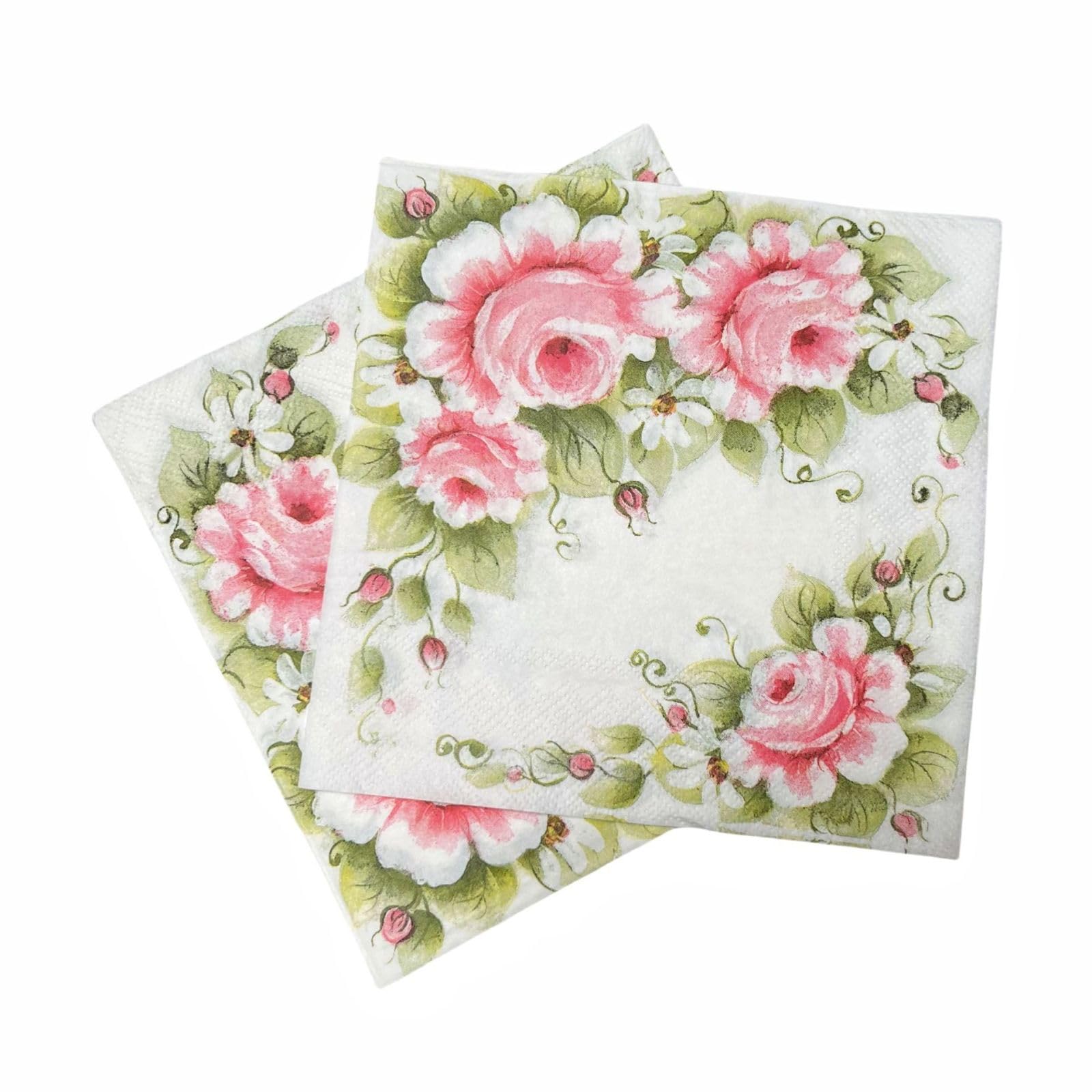 Serviette Papier Anniversaire Rose Vert Imprimer Serviette de Table Mariage Serviettes Papier Jetables Cocktail Serviettes de Table en Tissu pour Partys Cocktail Mariage Toilette 20 Paquet(33x33cm)