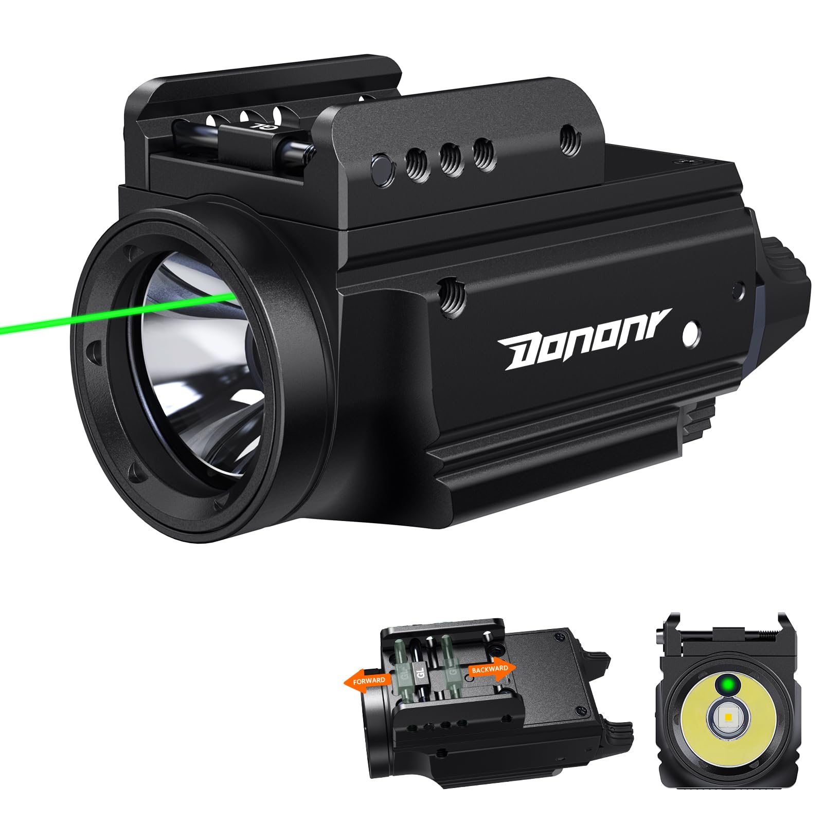 Dononr 1000 Lumens Pistol Light Green Beam Combo, Strobe Memory Function Compact Weapon Light with Adjustable Picatinny or GL Rail, USB Rechargeable