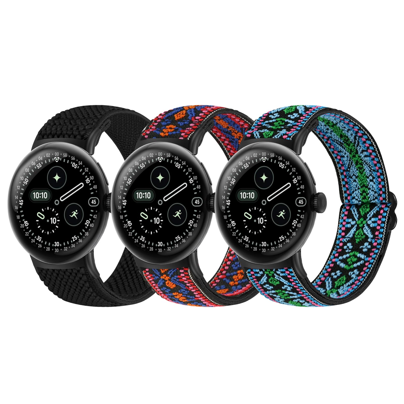 BTTNG Elastic Watch Straps Compatible with Google Pixel Watch 4/3 41mm/Pixel Watch 2/1 Bands for Women Men, Adjustable Stretchy Sport Nylon Bands Replacement Wristbands 3 Pack - 1