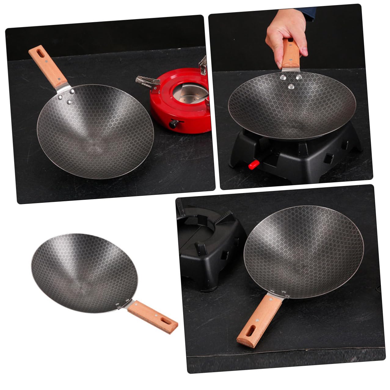Wok in Ferro Piccola Padella Wok Giapponese Tradizionale Per Cucina Compatibile Fornelli Gas e Fiamme Libere Per Uso Domestico e Cottura Rapida
