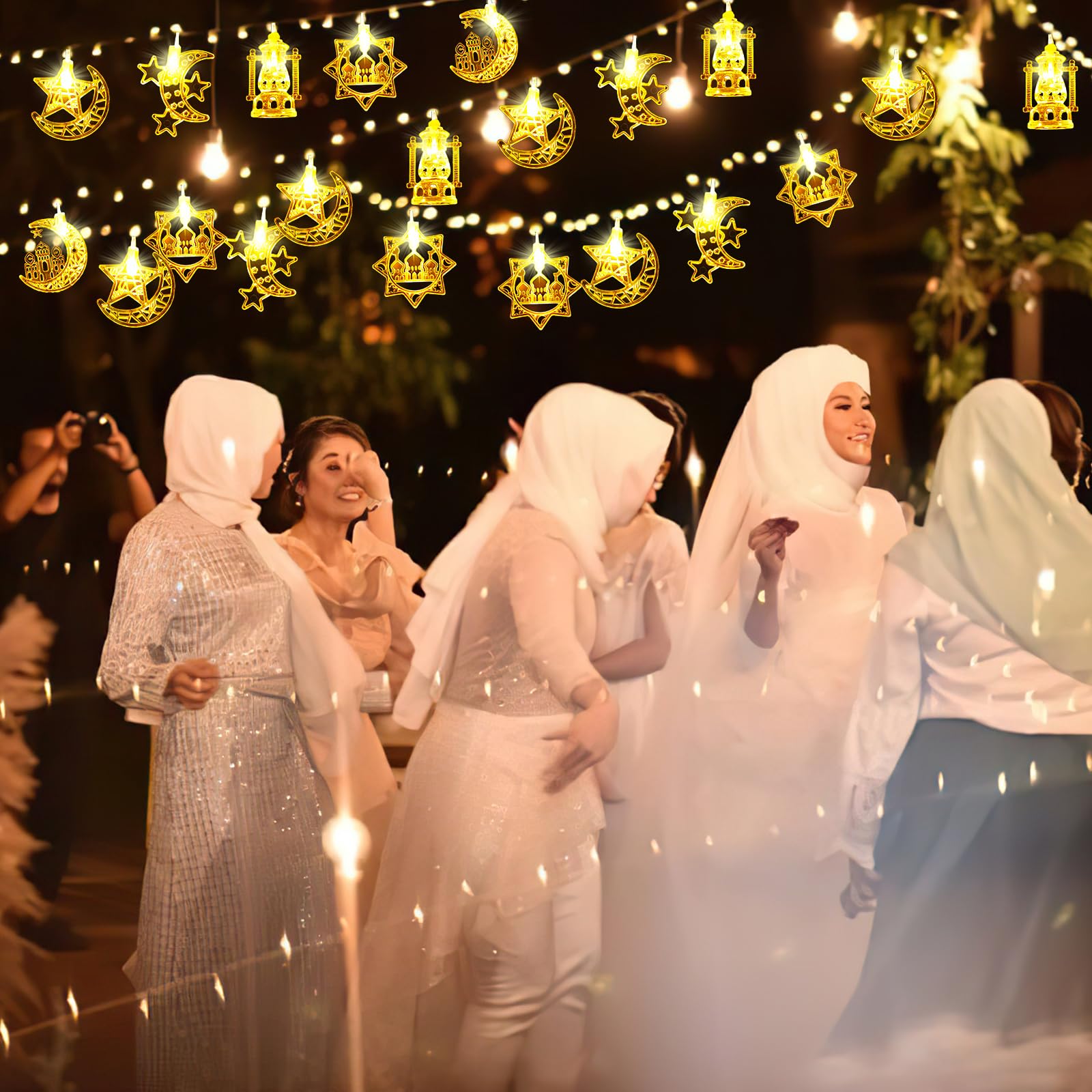20ed Eid Mubarak LED LED Luws Islam Moum Star Castello Castello Laterna Ramadan Decorazione della Camio di Fairy Battere