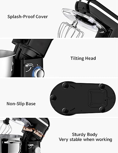 Miniatura 6 de Batidora de pie de 6 cuartos de galón - Mezclador de cocina de 660 W, mezclador eléctrico de 6 velocidades con gancho de masa para batir huevos,