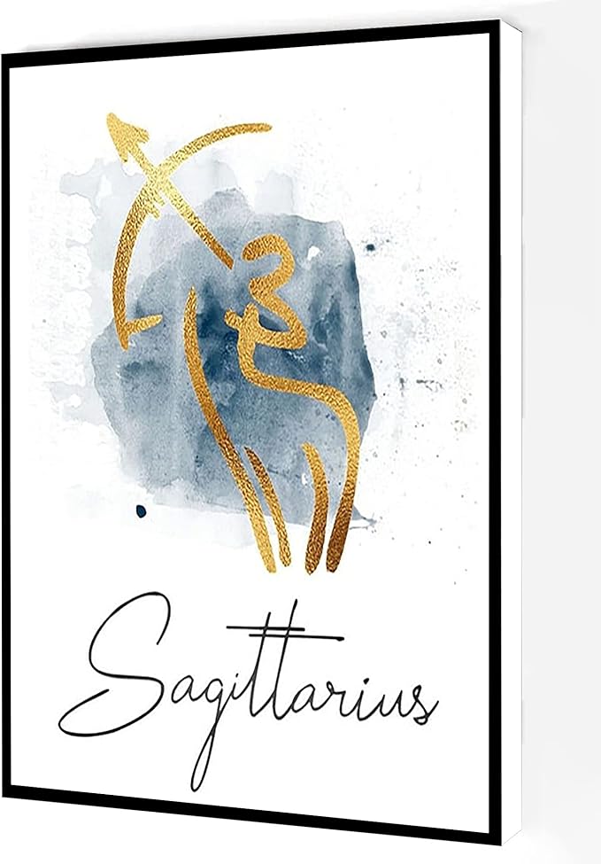 Zodiac Sagittarius Canvas Wall Art,Watercolor Sagittarius Star Sign Poster,Astrology Print Modern Artwork Painting For Living Room Office Home Decoration 12''x16'' Framed