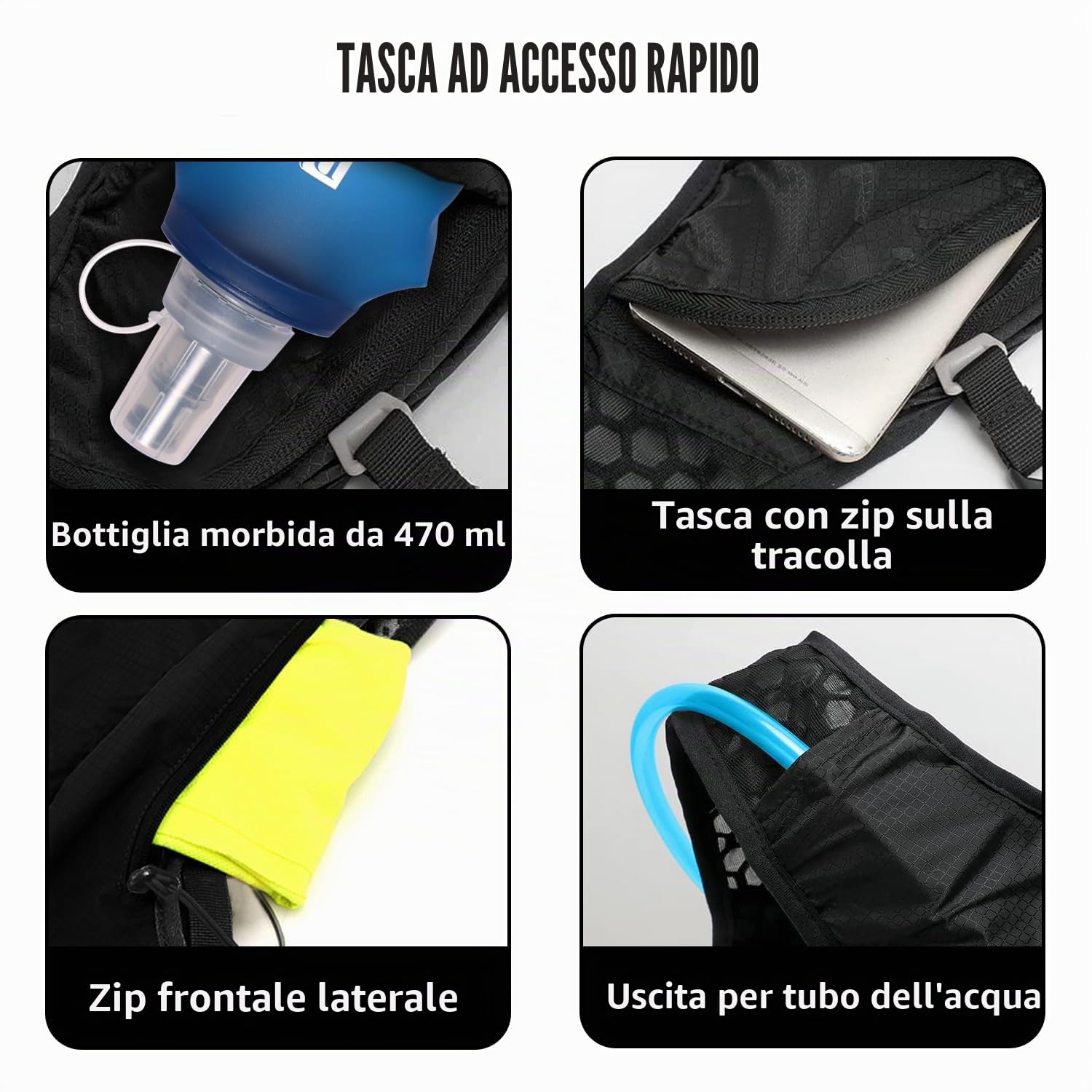 Zaino per bere con bolla d'acqua da 2 l e bottiglia da 470 ml, grande zaino da corsa, zaino da corsa per uomo e donna, escursionismo, ciclismo