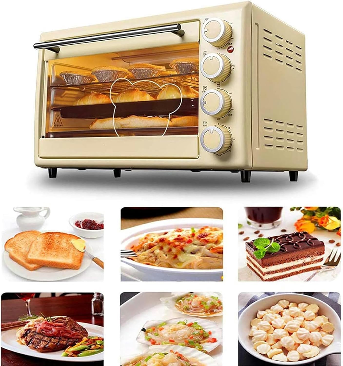 AMNOOL Multifunctional Automatic Electric Oven, 30L Large Capacity Intelligent Baking Retro Countertop Electric Oven