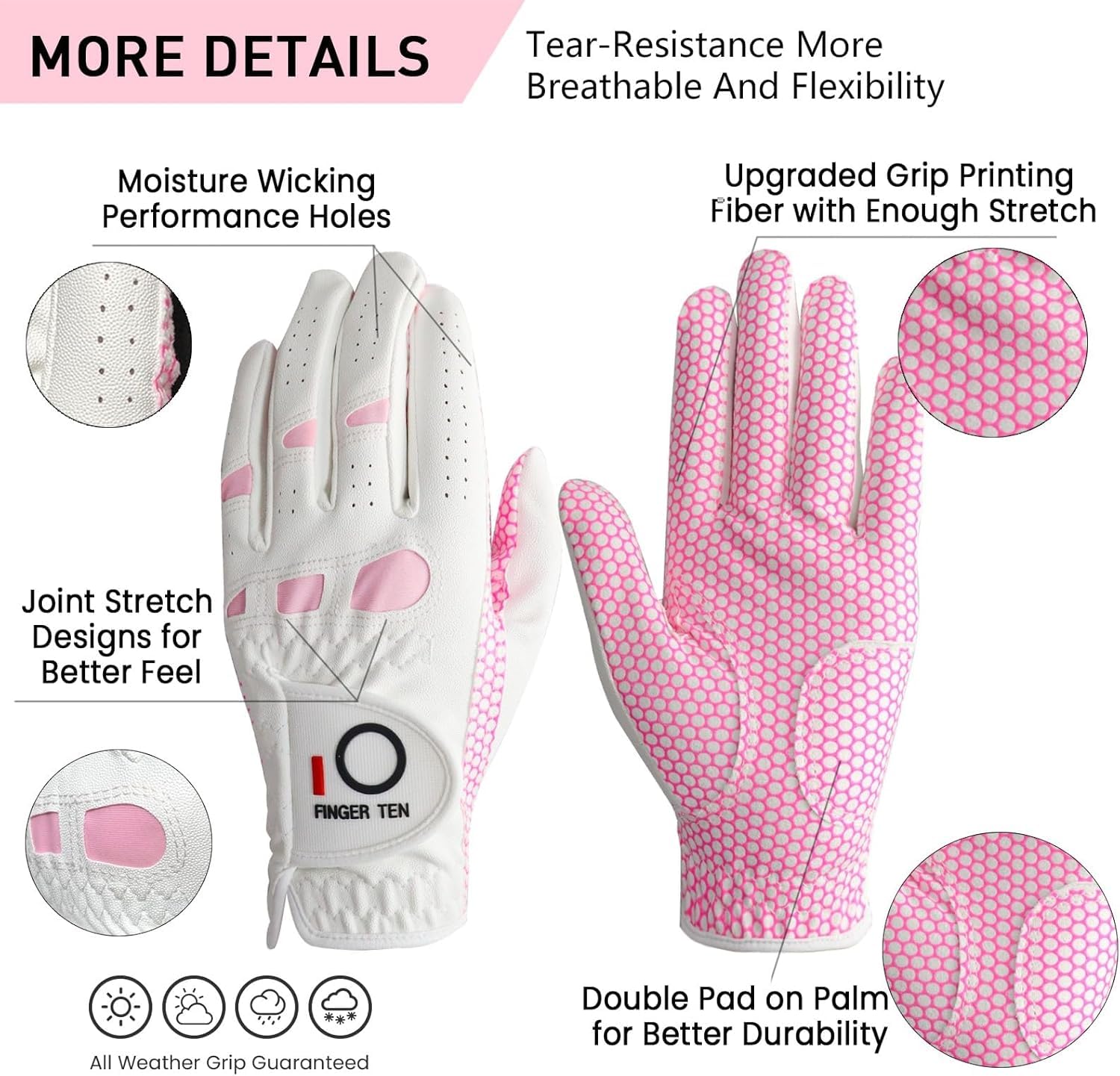XJBTBA Golfhandschuhe für Damen, extra 50% Griffe, für die Linke und rechte Hand, 6er-Pack, für verbesserte Kontrolle und Allwetter in den Größen SML XL