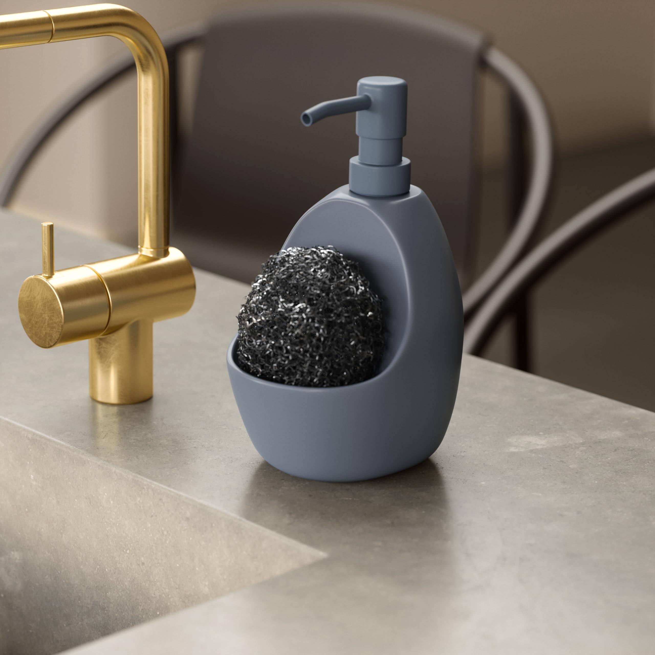 Umbra Joey Ceramic Liquid Soap Dispenser with Sponge Caddy, Ideal for Kitchen or Bathroom Use Slate Blue, 590ml - Image 2