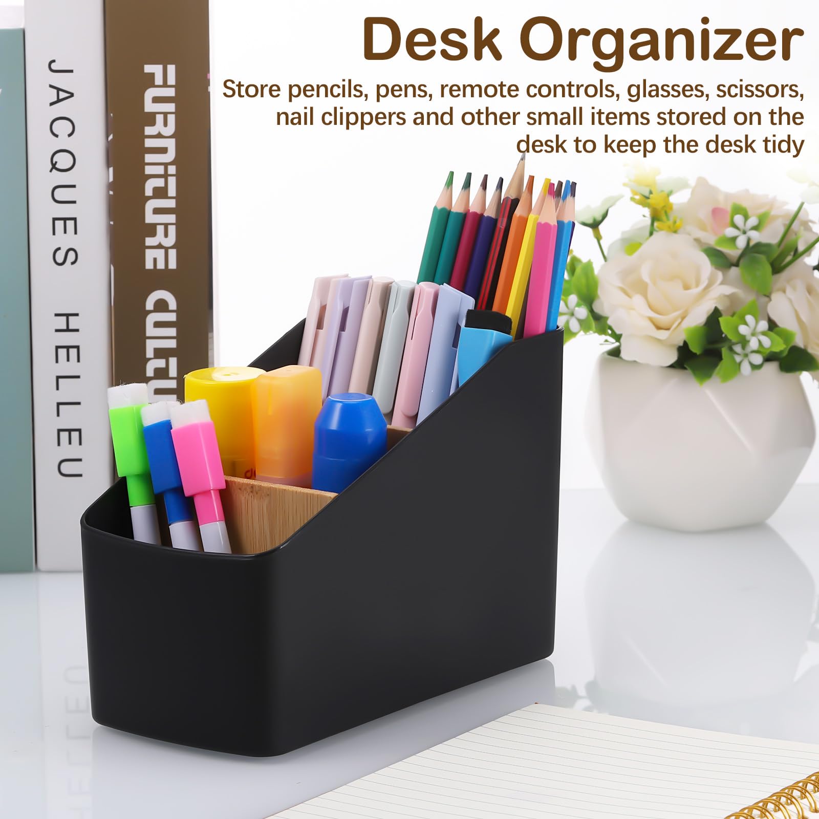 Zocipro Small Desk Organizer, 4 Grid Wooden Pen Holder Desktop Storage Remote Control Holder - Image 3