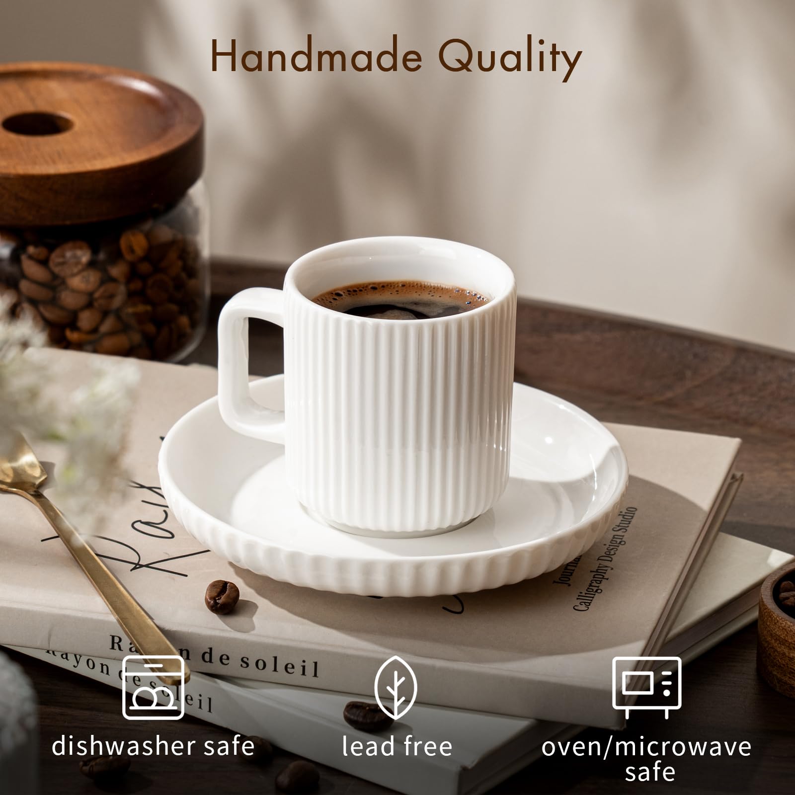 Amazon.com | AYUCIA 2.5OZ Mini Espresso Cups Set of 4, White Cream