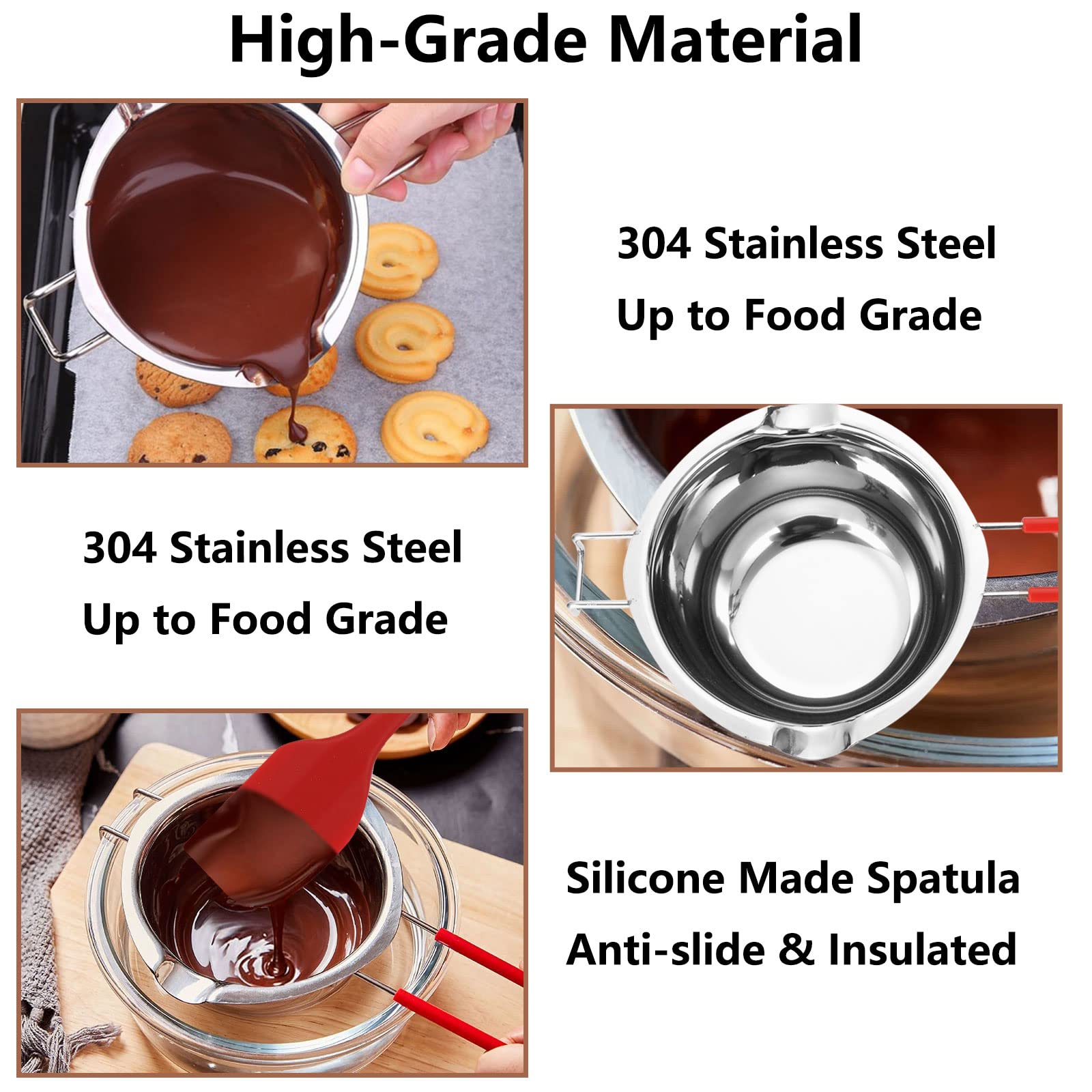 ZOFUN - Caldaia doppia da 600 ml, in acciaio inox 304, con pentola riscaldante da 16 cm e raschietto in silicone, kit per sciogliere cioccolato, formaggio, caramelle, burro, candele, sapone