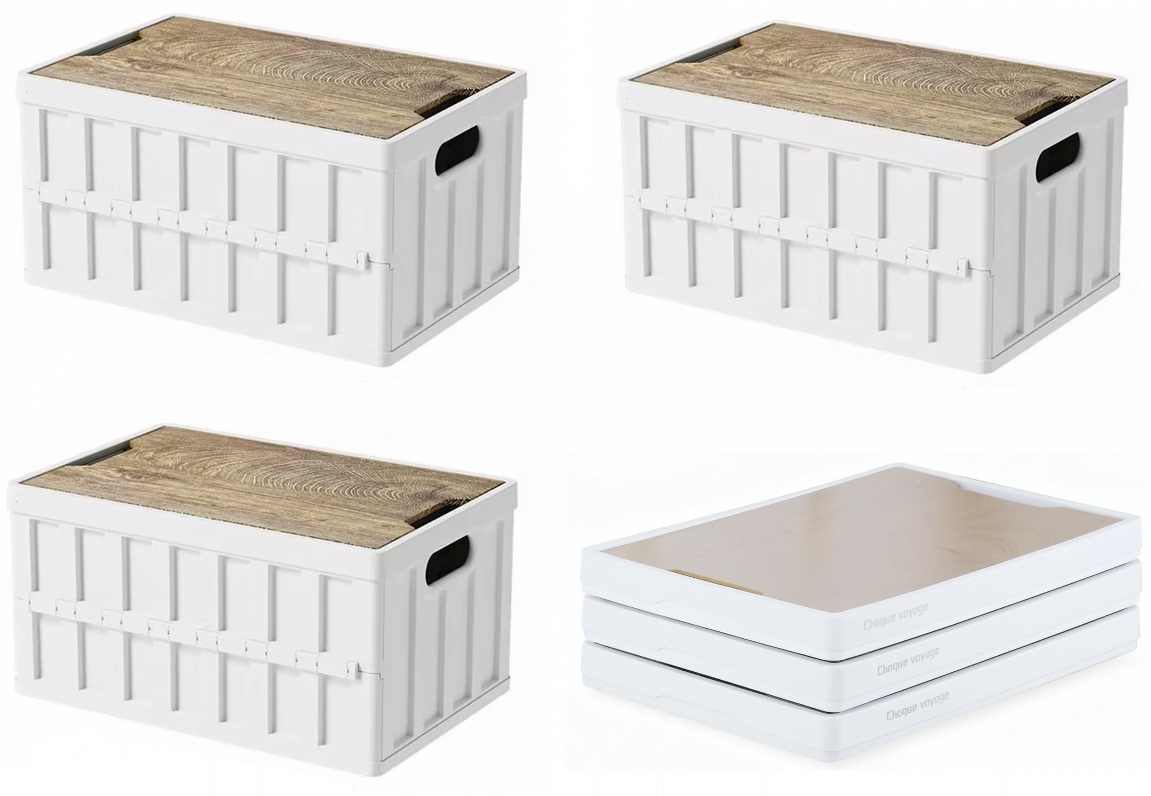 VIMI 50L Collapsible Storage Bins with Lids Stackable Utility Crates with Handles Plastic Large Folding Containers for Organizing Tools,Books,Food,Drinks,Camping&Transport (White-3 Pack)