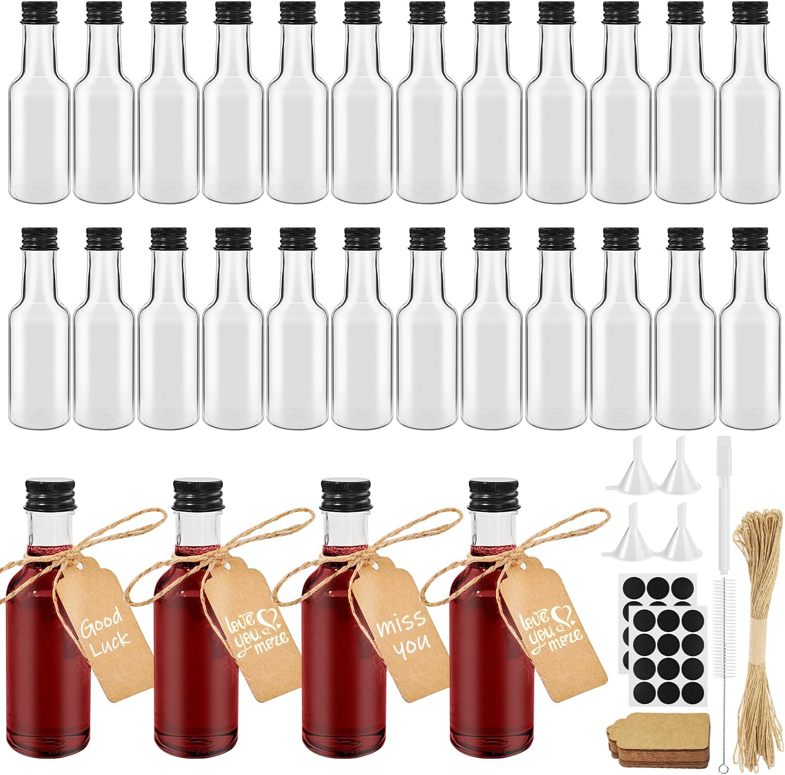 SOLSTM Mini Alcohol Bottles 24pcs Sturdy 50ml Plastic Bottles with