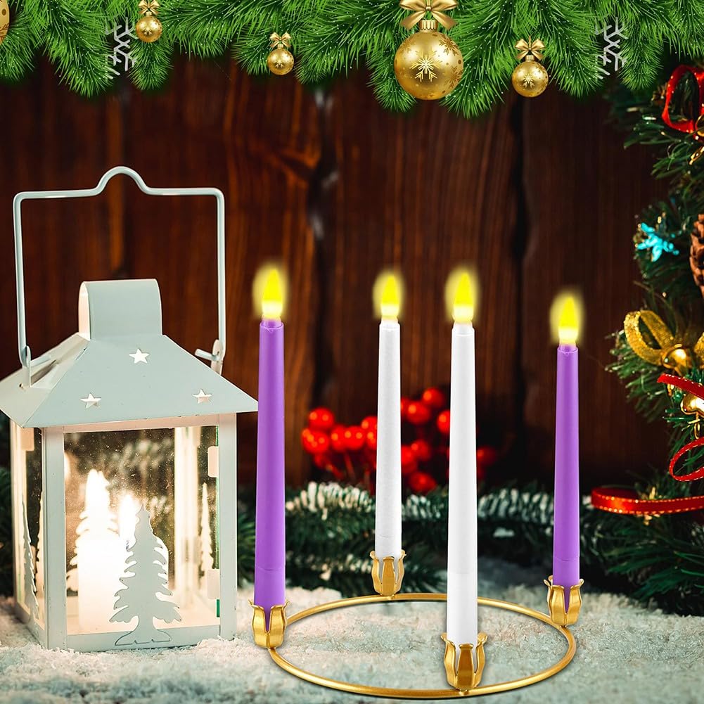 12 Anillos para de Adviento, 12 Candelabros de Metal Dorado para de Adviento, Portavelas de Mesa, Candelabro de Adviento para Iglesia, Decoración de Mesa para el Hogar y Festivid