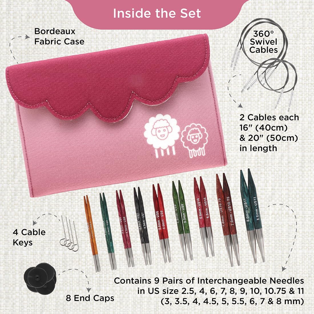 KnitPro Dreamz Deluxe Interchangeable Circular Needle Set 4" (10cm) | 9 US Sizes (2.5 to 11)