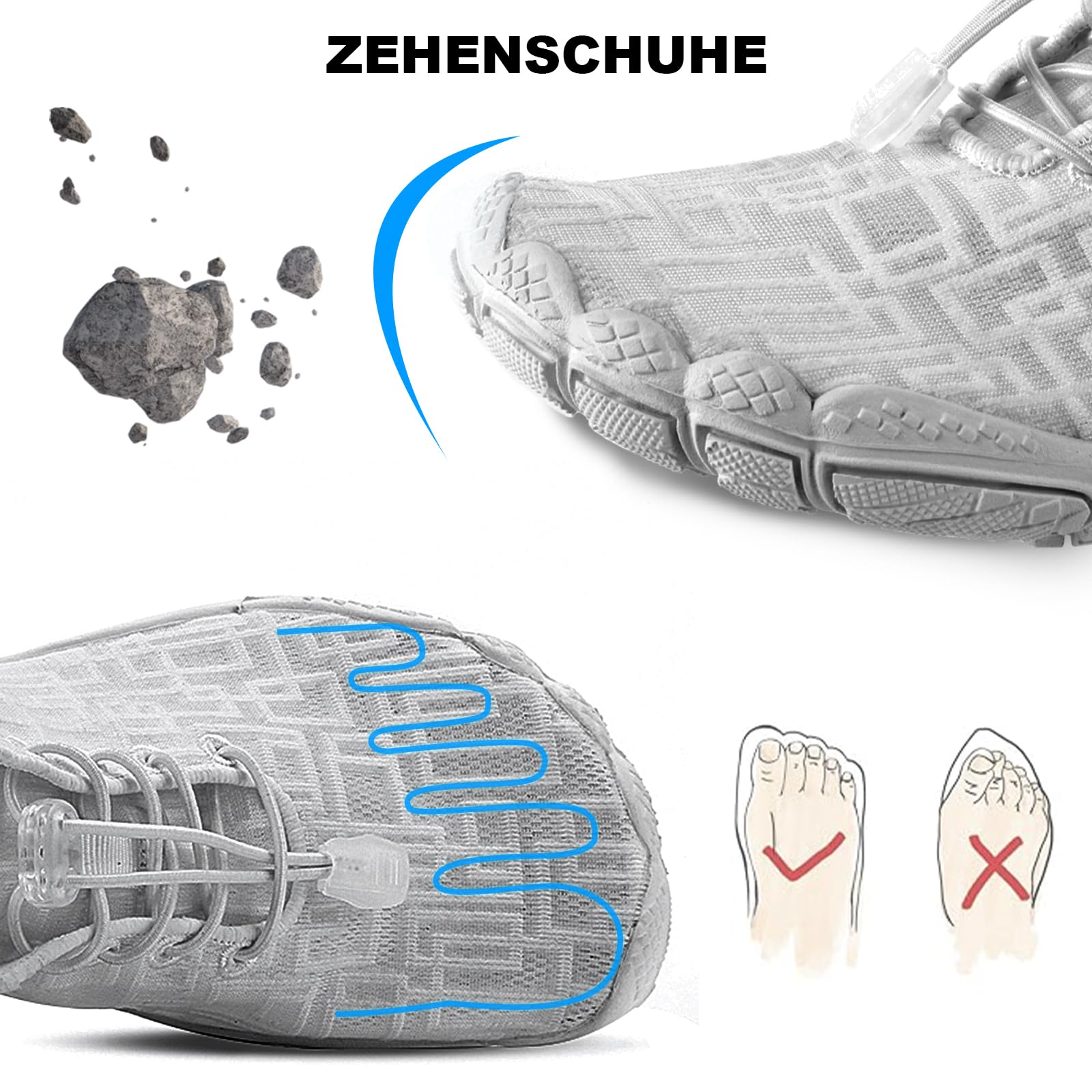 RUYI Unisex Barfußschuhe Damen Herren Traillaufschuhe, Weich Leicht Fitnessschuhe mit rutschfest Sohle & Breiter Zehenbox, Schnell Trocknend Badeschuhe