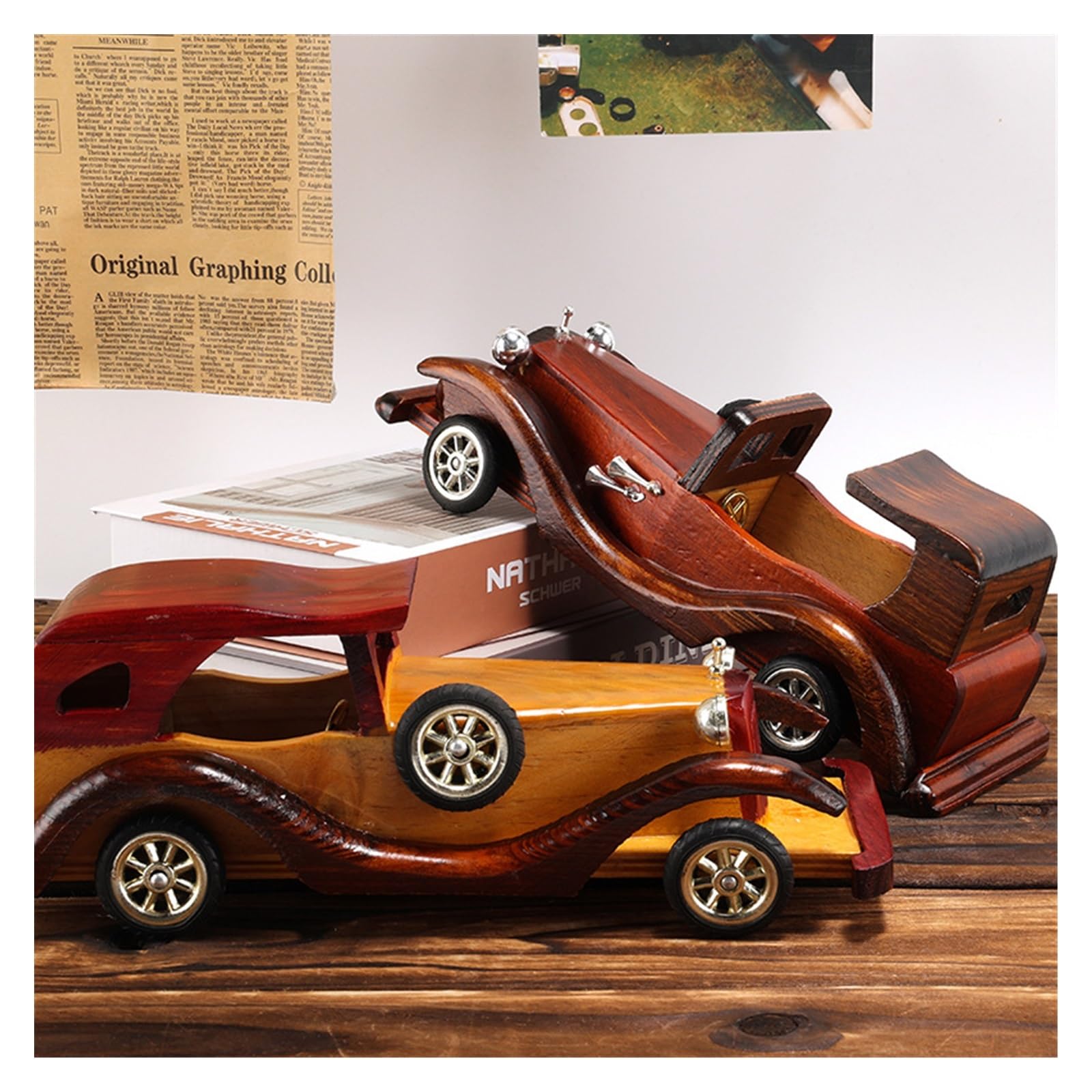 Amazon.co.jp: 12 インチヴィンテージカーモデル像木製レトロカー 