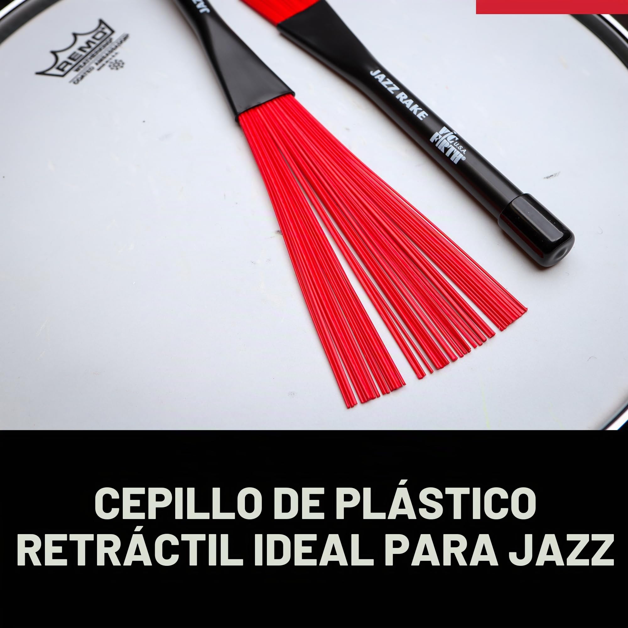 Vic Firth - Escobillas de Jazz, Retráctiles, Mango de Plástico, Color Rojo