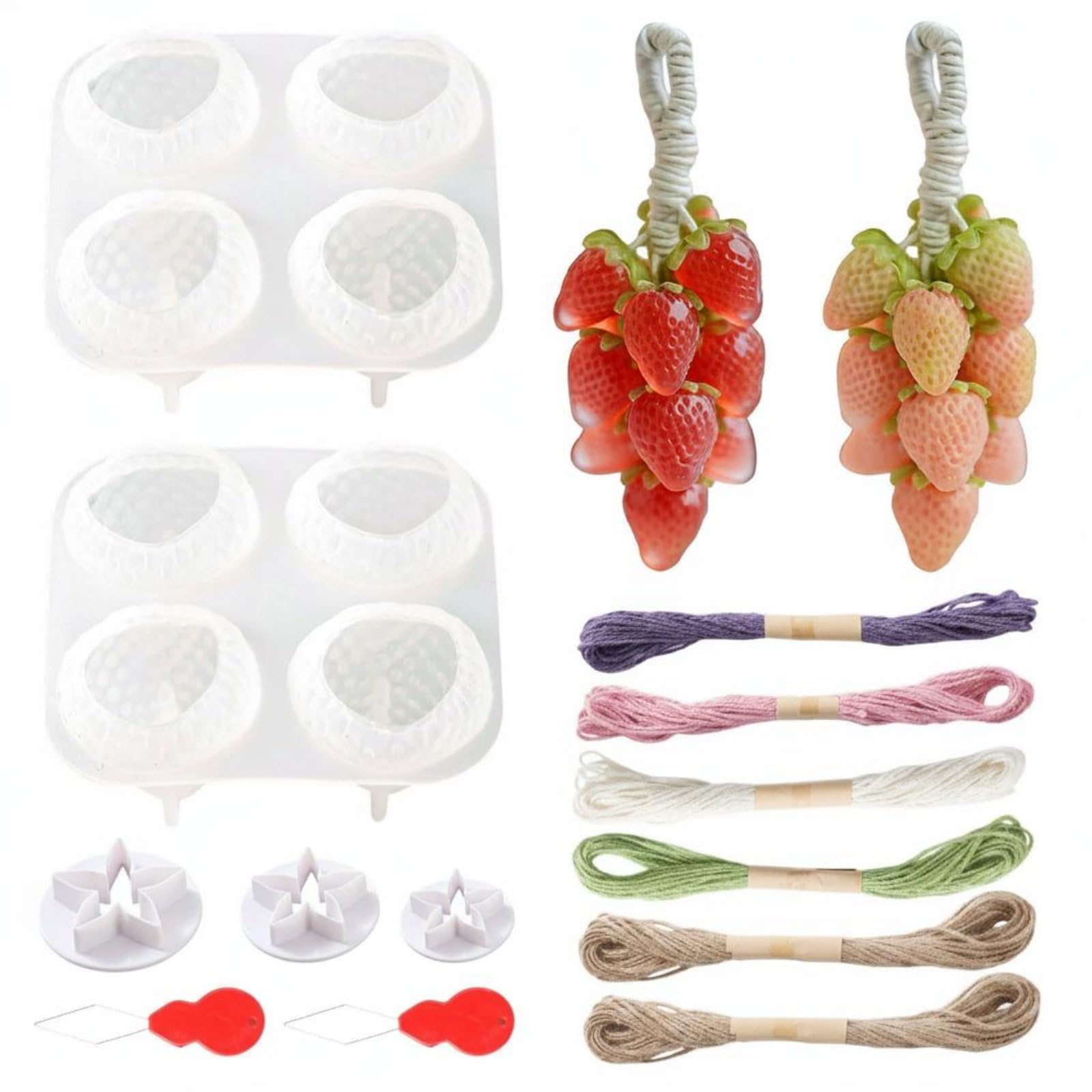 13 Pieces Flexible & Long-Lasting Strawberry Soap Mold Kit Creative Handmade Gift DIY Fruit Soap Making Set Easy to Clean Craft Supplies for Beginners, Bathroom, Strawberry Set-image-11