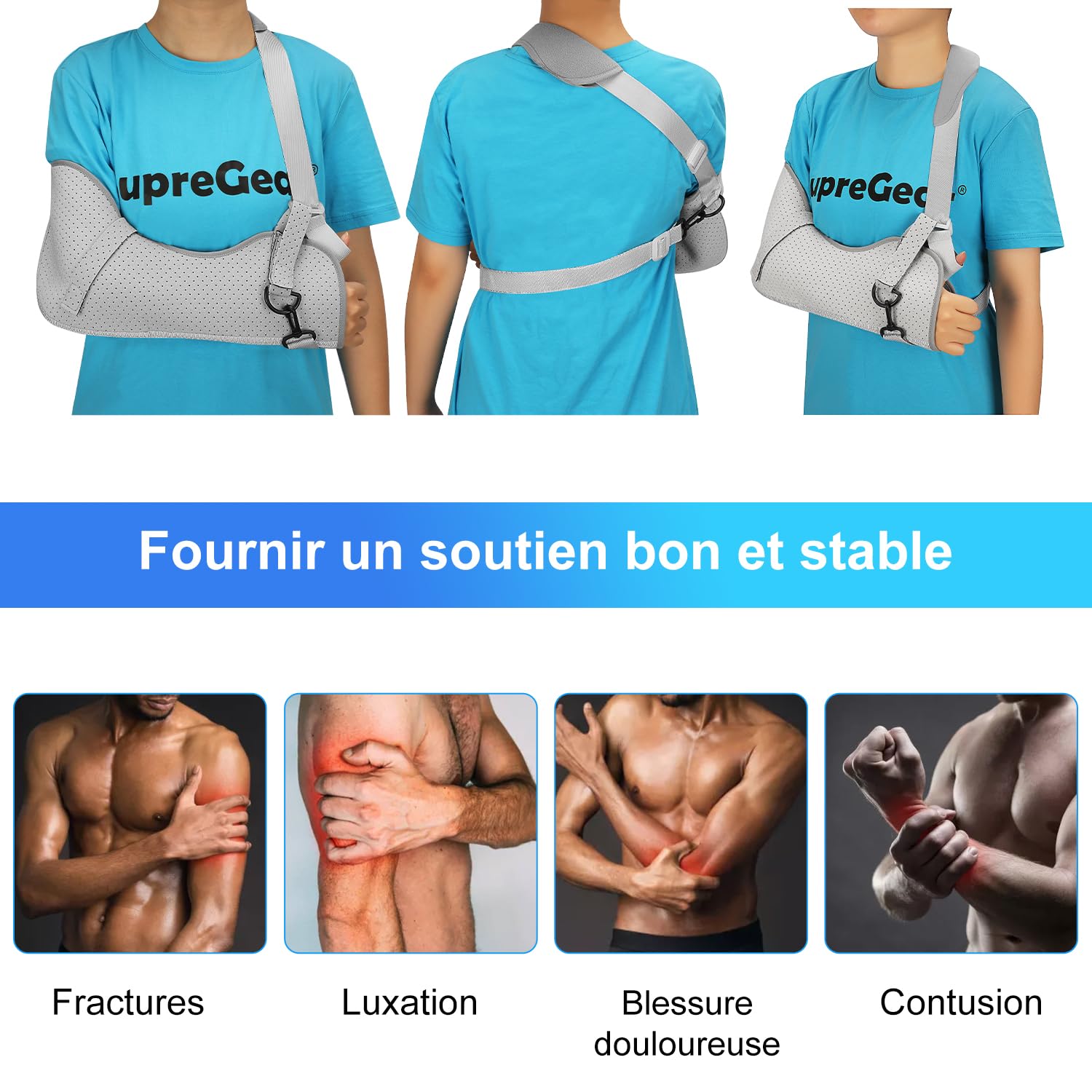 supregear Écharpe de Bras Gauche/Droit, Confortable Médical Attelle Epaule pour Hommes et Femmes, Echarpe de Soutien pour Bras pour Blessure à l'Épaule, Fractures et Luxations, Gris, S