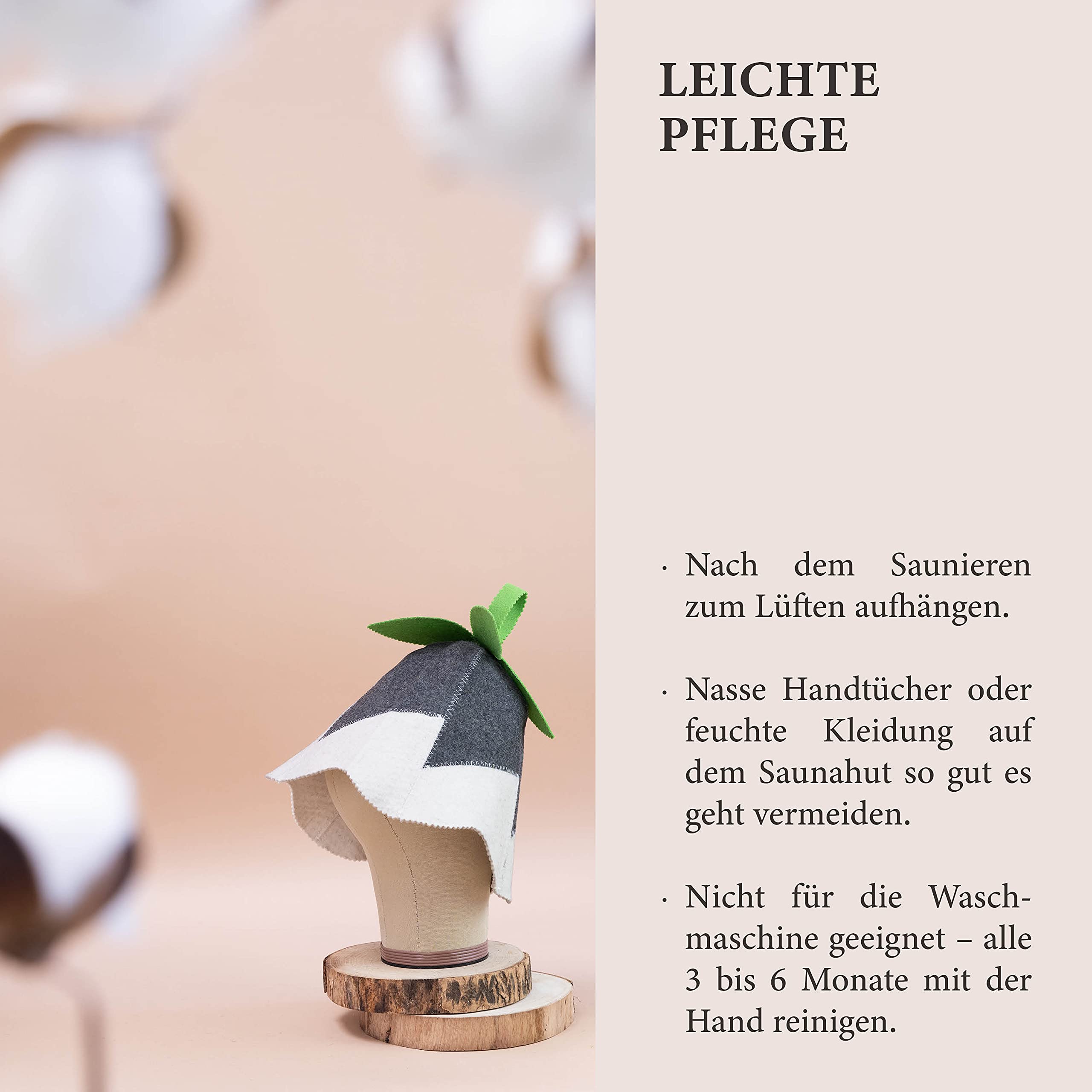 LoWell® czapka do sauny – filcowa czapka dla kobiet i mężczyzn, w zestawie poradnik użytkownika sauny – idealny dodatek do sauny dla wyjątkowego doświadczenia spa – czapka do sauny z motywem dzwoneczka, zielona