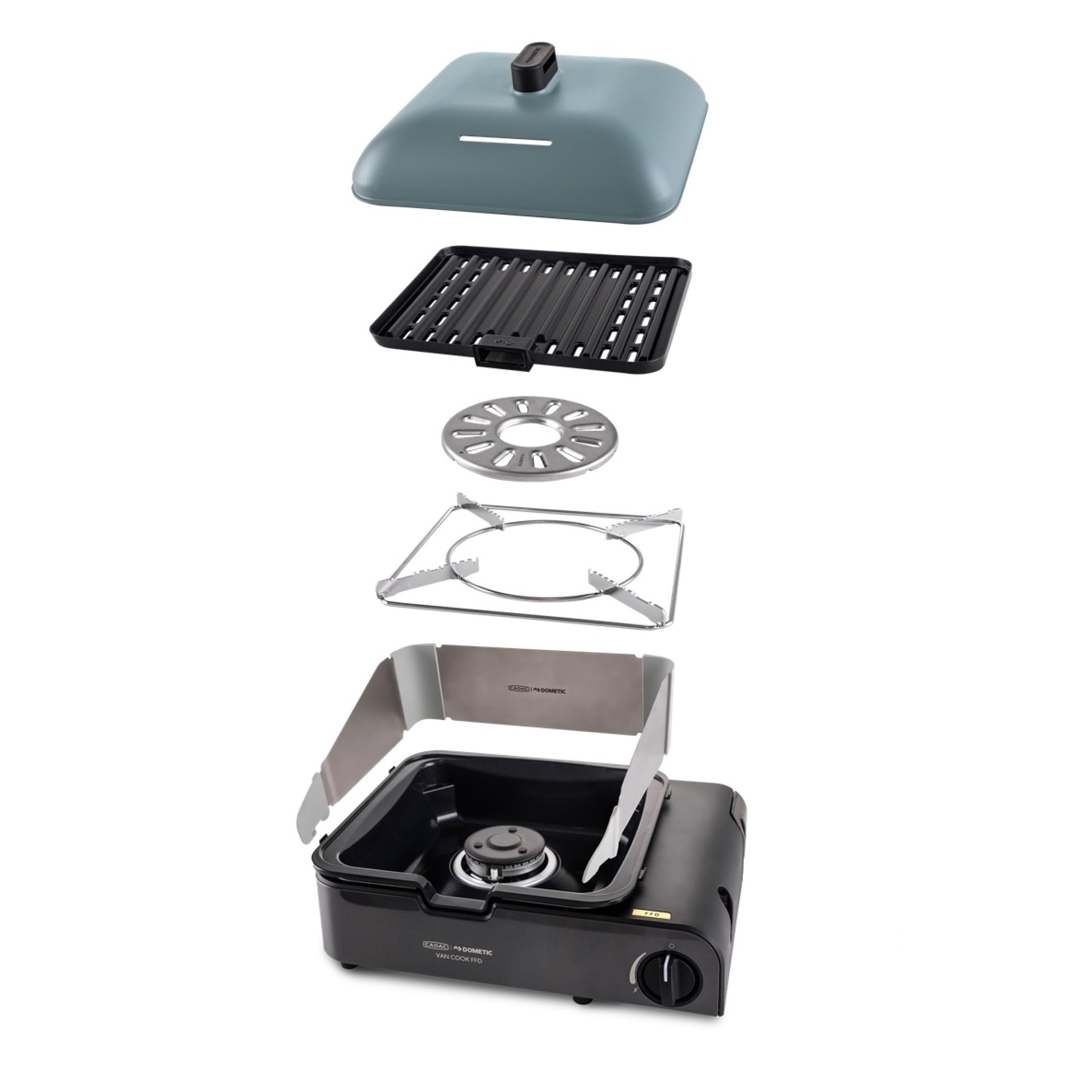 CADAC Van Cook FFD Combo BBQ Compact de Camping avec Protection FFD, Grille GreenGrill & Porte-Percolateur