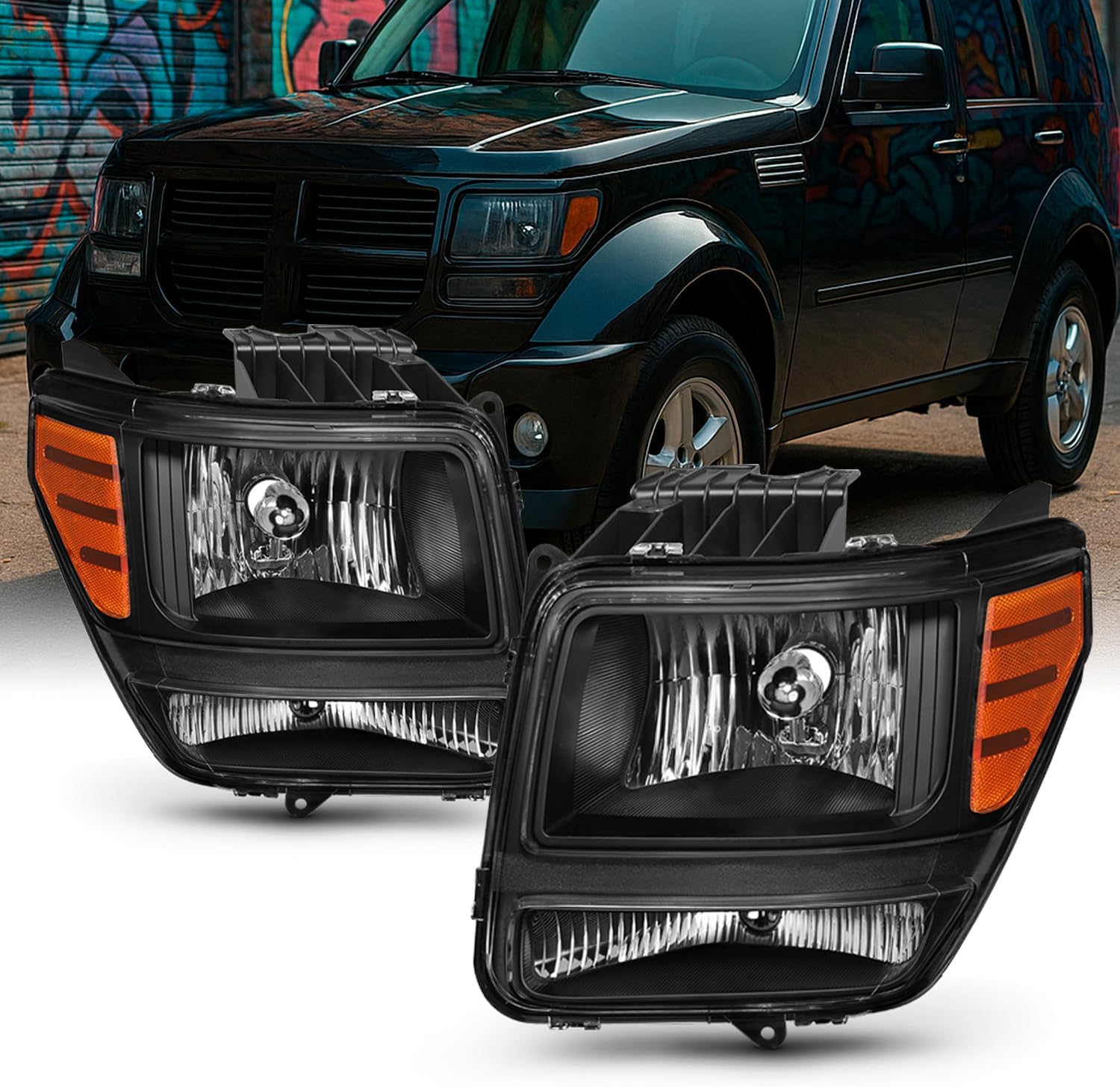 AKKON - For 2007 2008 2009 2010 2011 Dodge Nitro Headlights Headlamps LH Left & RH Right Side Assembly