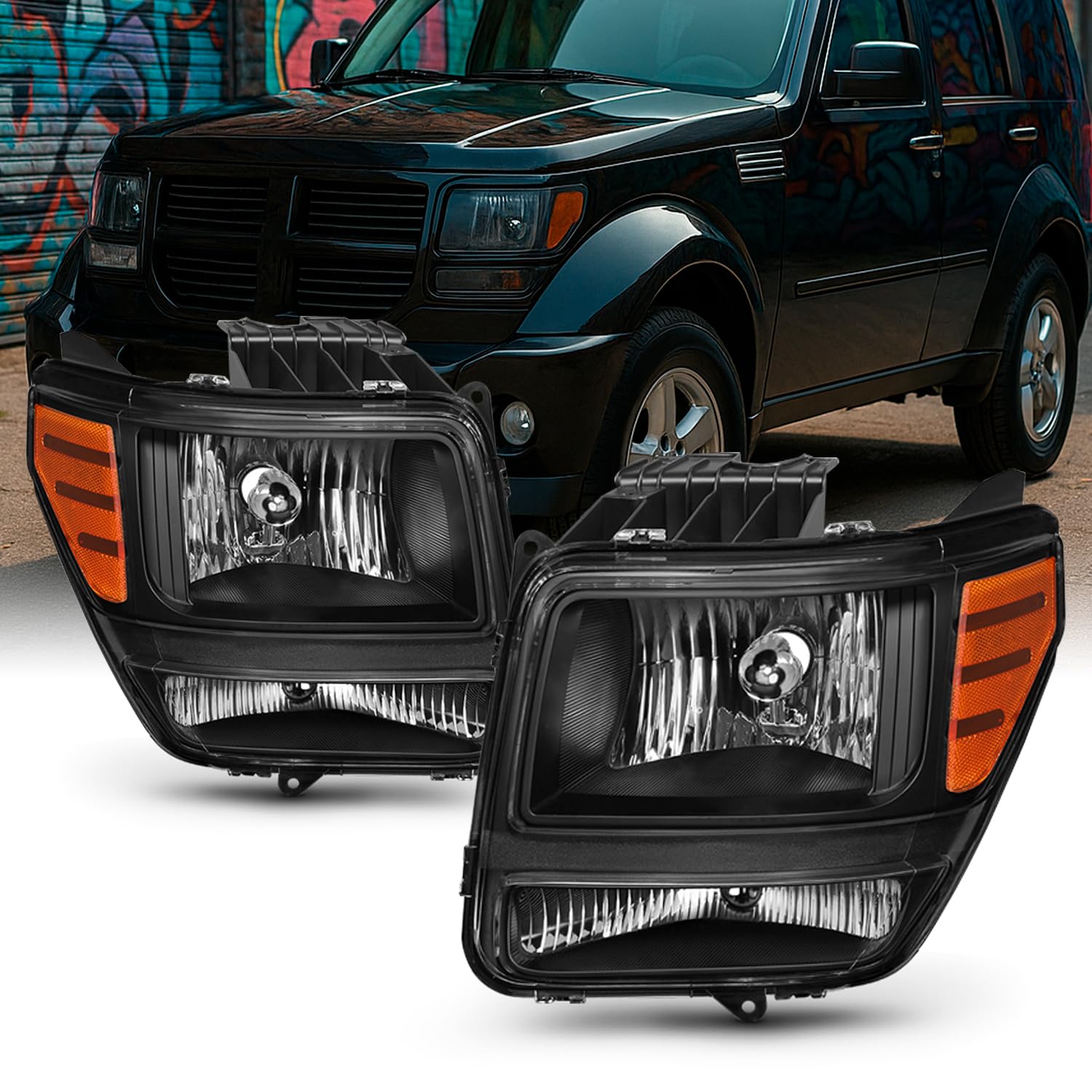NITRO.V V-9 LIGHT ヘッドランプ Amazon.com: AKKON - For 2007 2008 2009 2010 2011 Dodge Nitro Black
