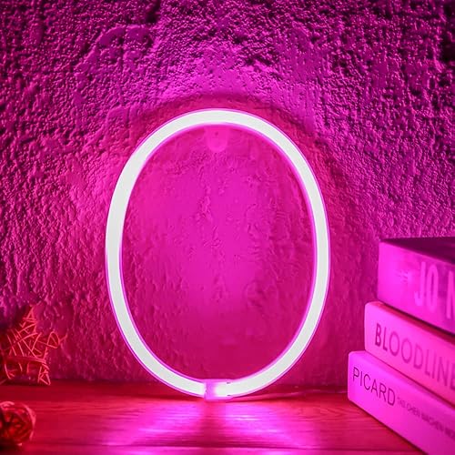 Miniatura 3 de Letrero de neón decorativo de pared, letra del alfabeto, marquesina, funciona con pilas, letrero de neón de la A a la Z y del 0 al 9 (rosa 0)