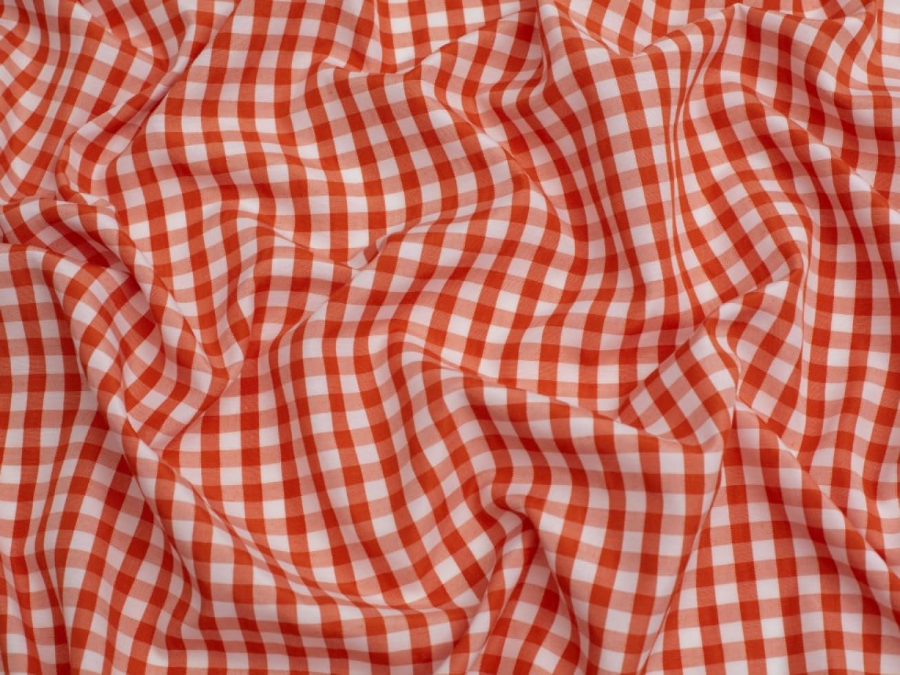 Minerva Orange Core Range 1/4 Inch Check Gingham Fabric - Lightweight & Suitable For Dressmaking - Approx Width: 112.5Cm / 45" - Sold Per Metre
