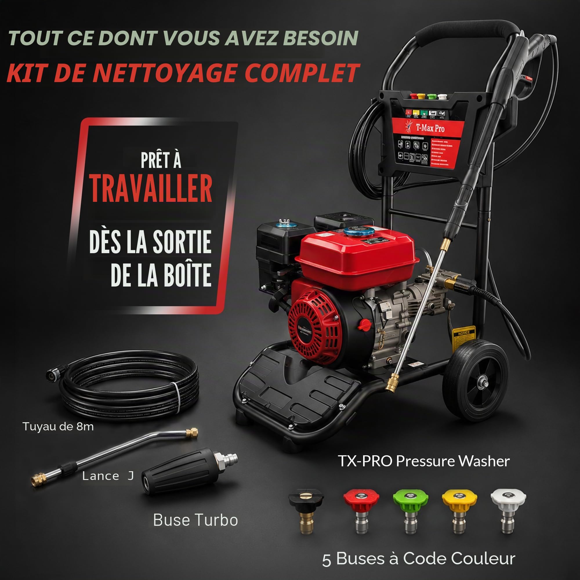Nettoyeur Alimenté au gaz haute pression à essence DEALOURUS 8.0HP Nettoyeur à haute pression motorisée - 3950psi/272Bar