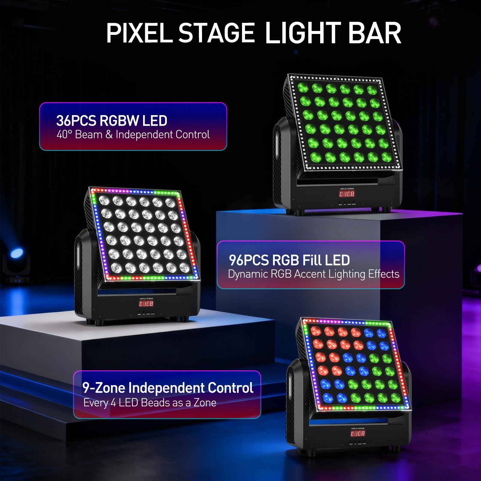 200W Moving Head Wallwasher Licht, 36 LED RGBW 104 Autoprogramme Soundsteuerung d-mx512 für Bühne Party Hochzeit Weihnachten Halloween DJ