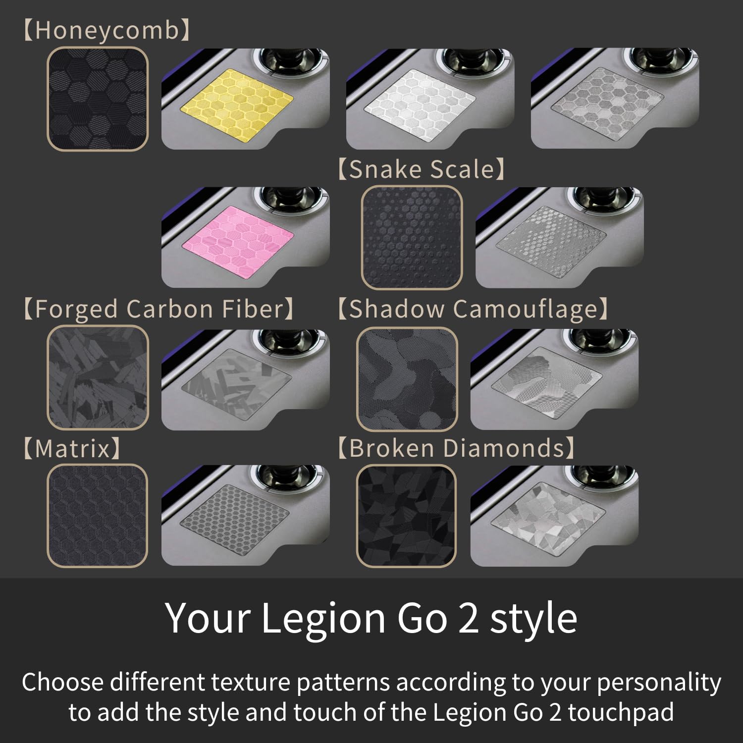Legion Go 2 Touchpad Protector Skin Texture Sticker High End Textured Skin Diamanti rotti Nero