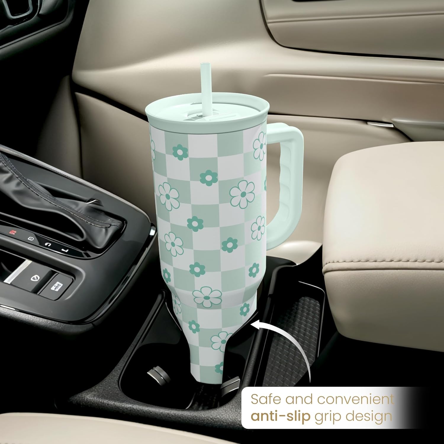 SANDJEST 40oz Daisy Flower Tumbler with Handle and Straw - Insulated Stainless Steel Coffee Travel Mug for Women Girls, Floral Gift Idea for Birthday Christmas - Image 7