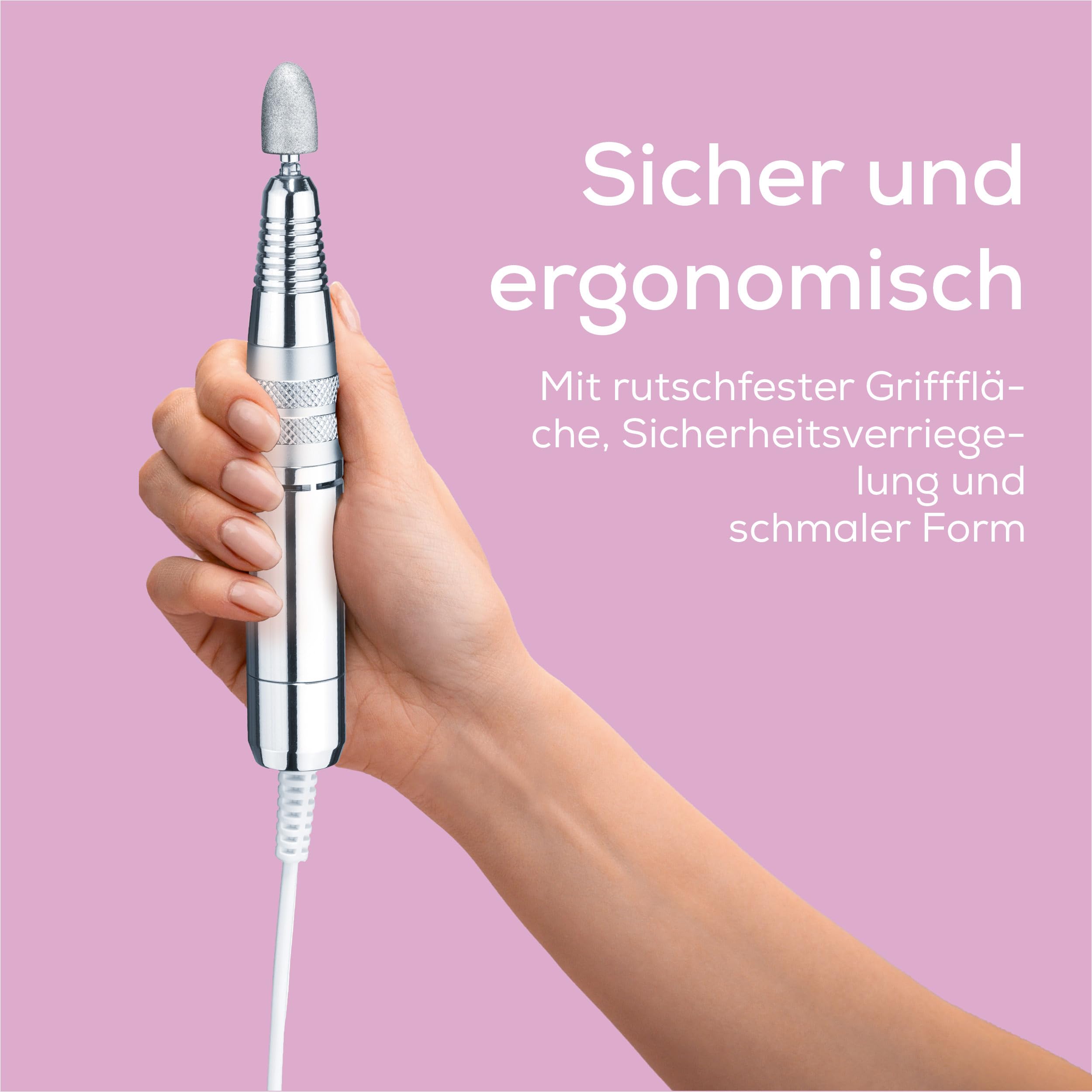 Beurer MP 100 elektrische Maniküre- und Pediküre-Profistation, 10 Aufsätze aus Saphir und Filz, Nagelstaub-Schutzkappe, bis 20.000 Umdrehungen pro Minute, 41-teiliges Set