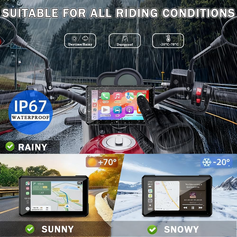 Écran CarPlay Moto pour Harley Davidson Heritage Classic 114, 5 Pouces Écran Tactile HD Étanche, Prend en Charge Bluetooth Trans, Navigation GPS,Assistant