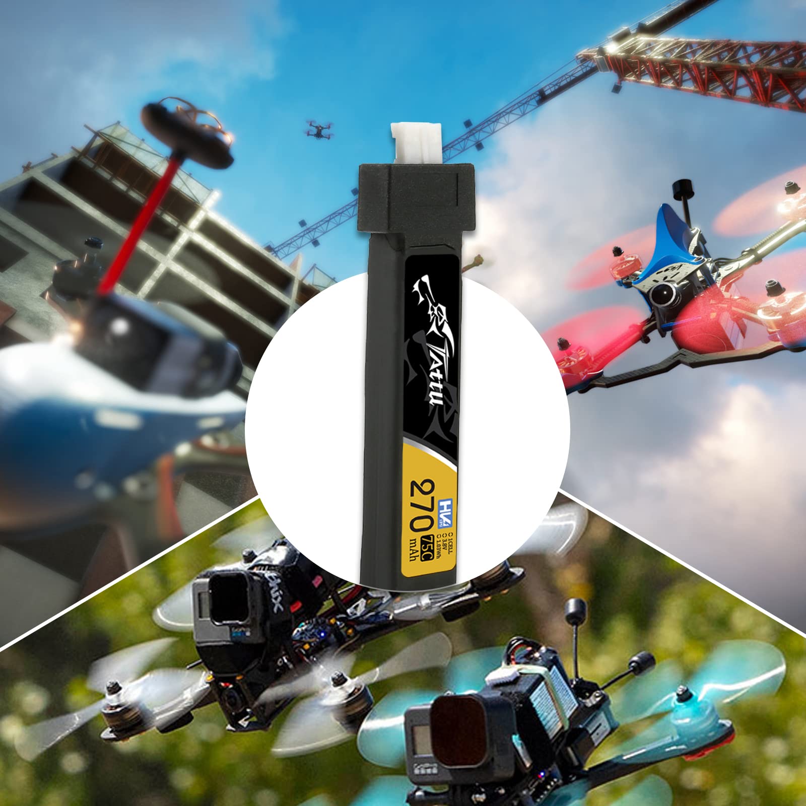 Tattu 1S Lipo Akku 270mAh 3.8V 75C 1S1P HV Lipo Akku Pack mit PH 2.0 Stecker für Eachine UK65/US65 (5PCS)