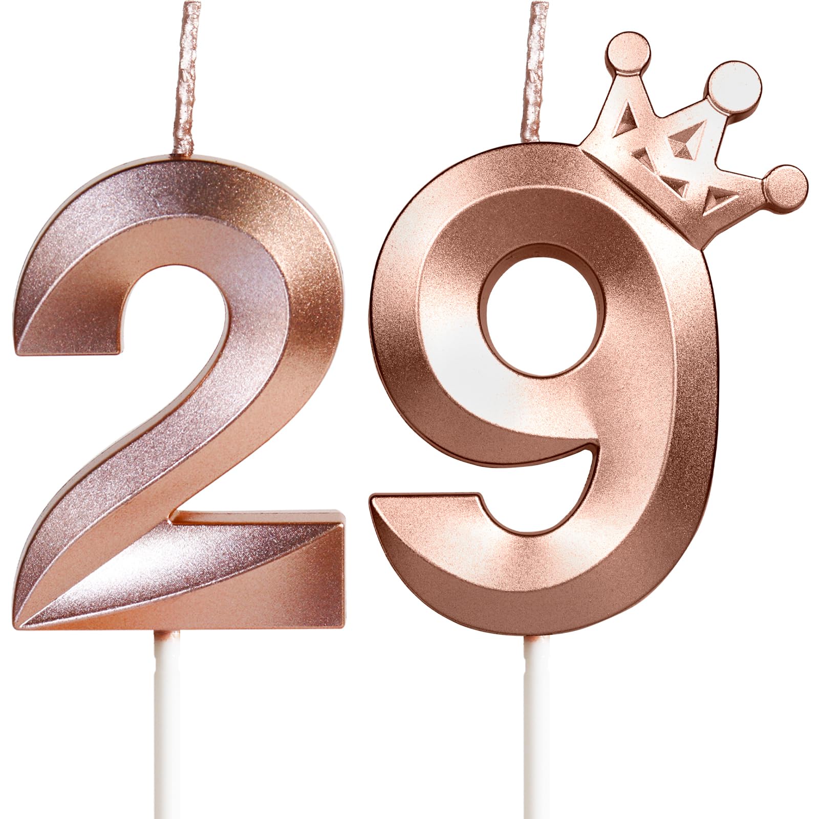 29th Birthday Candles for Cake, Number 29 Rose Gold Candles with Crown, 3D Design Birthday Cake Topper for Women Men Birthday Party Wedding