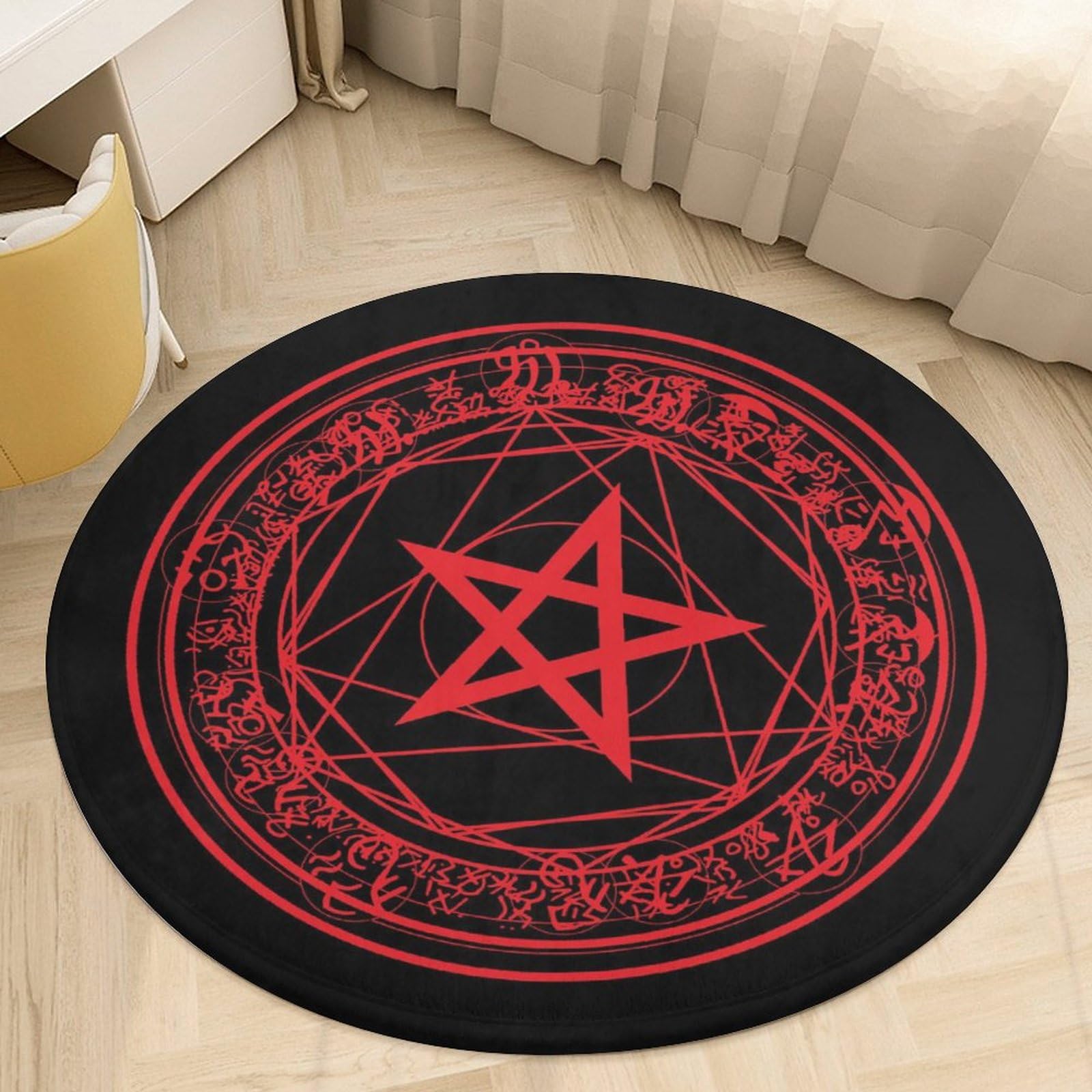 NAWFIVE Round Area Rugs 3Ft Pentagram Blood Red Circle Play Room Mat Non-Slip Magic Floor Mats Soft Absorbent Carpet Decor for Living Room Bedroom Kitchen